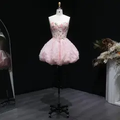 Blush Pink Sweetheart Floral Corset Homecoming Dress — view 4