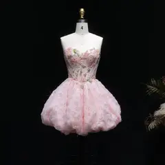 Blush Pink Sweetheart Floral Corset Homecoming Dress — view 5