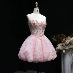 Blush Pink Sweetheart Floral Corset Homecoming Dress — view 6