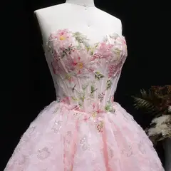 Blush Pink Sweetheart Floral Corset Homecoming Dress — view 7