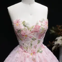 Blush Pink Sweetheart Floral Corset Homecoming Dress — view 8