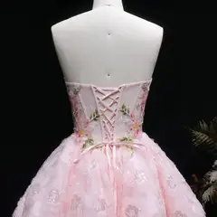 Blush Pink Sweetheart Floral Corset Homecoming Dress — view 10