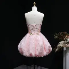 Blush Pink Sweetheart Floral Corset Homecoming Dress — view 11