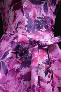 Purple Magenta Floral Satin Fit-and-Flare Homecoming Dress — view 8