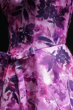 Purple Magenta Floral Satin Fit-and-Flare Homecoming Dress — view 9