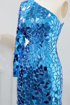 Iridescent Blue Sequin One-Shoulder Homecoming Dress — view 6