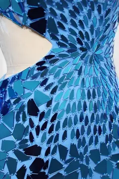 Iridescent Blue Sequin One-Shoulder Homecoming Dress — view 8