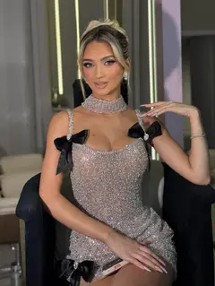 Silver Luxury Full Rhinestone Spaghetti Strap with Black Satin Bows Homecoming Dress — view 2