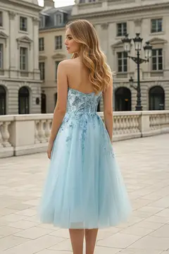 Light Blue Tulle Strapless Sweetheart Ballgown Homecoming Dress — view 4