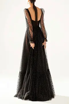 W Medea Black Long Sleeve Gown wedding guest dress, view 2