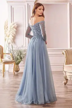 CD Nara Off Shoulder Blue Gown wedding guest dress, view 3