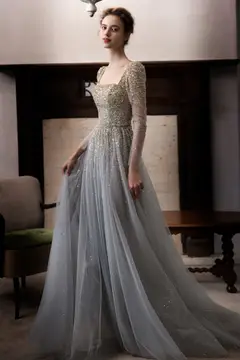 LP Aegean Silver Blue Champagne Gown wedding guest dress, view 1