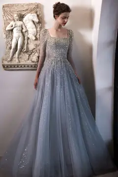 LP Aegean Silver Blue Champagne Gown wedding guest dress, view 2