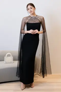 Georgia Black Cape Gown wedding guest dress, view 1