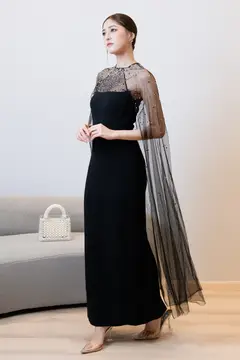 Georgia Black Cape Gown wedding guest dress, view 2
