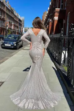 JA Amari Long Sleeve Stardust Musk Gown wedding guest dress, view 2
