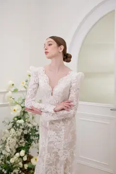 Shila Lace Long Sleeve White Gown wedding guest dress, view 2