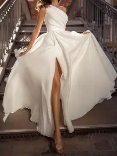 One-Shoulder Organza A-Line Floor-Length Wedding Dress — LV35407669 — view 1