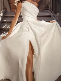 One-Shoulder Organza A-Line Floor-Length Wedding Dress — LV35407669 — view 2