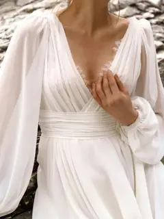 V-Neck Chiffon A-Line Floor-Length Wedding Dress — LV35259189 — view 5