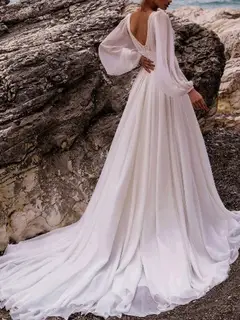 V-Neck Chiffon A-Line Floor-Length Wedding Dress — LV35259189 — view 6