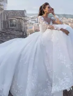 V-Neck Tulle Ball Gown Floor-Length Wedding Dress — LV14231349 — view 2