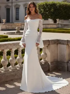 Strapless Long Sleeve Silk Satin Mermaid Wedding Dress — LV73863733 — view 3
