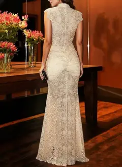 V-Neck Lace Mermaid Floor-Length Wedding Dress — LV15378229 — view 2