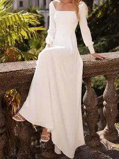 Square Satin A-Line Floor-Length Wedding Dress — LV30737205 — view 3