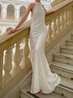 Halter Satin Mermaid Floor-Length Wedding Dress — LV03441461 — view 3