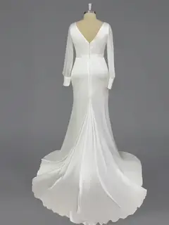 V-Neck Long Sleeve Satin Mermaid Wedding Dress — LV24634933 — view 3