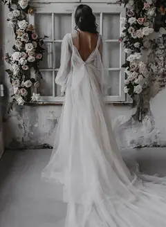 V-Neck Tulle A-Line Floor-Length Wedding Dress — LV45911093 — view 2