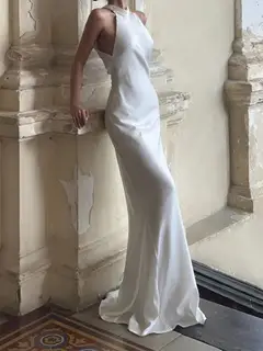 Halter Silk Satin Mermaid Floor-Length Wedding Dress — LV24576821 — view 2