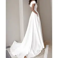 V-Neck Cap Sleeve A-Line Wedding Dress — LV52241205 — view 2