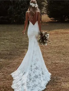 Spaghetti Strap Lace Mermaid Floor-Length Wedding Dress — LV14755637 — view 2