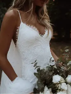 Spaghetti Strap Lace Mermaid Floor-Length Wedding Dress — LV14755637 — view 3