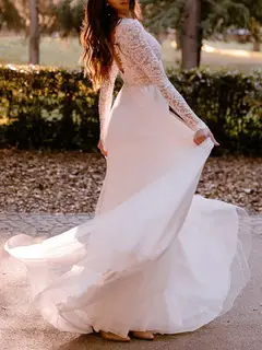 Scoop Tulle A-Line Floor-Length Wedding Dress — LV67719477 — view 4