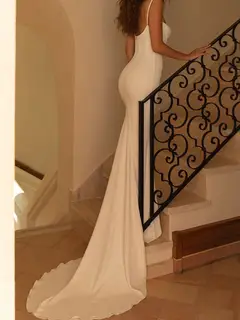 Satin Mermaid Floor-Length Wedding Dress — LV43877173 — view 3
