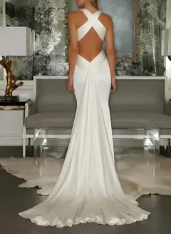 V-Neck Silk Satin Mermaid Floor-Length Wedding Dress — LV64147765 — view 3