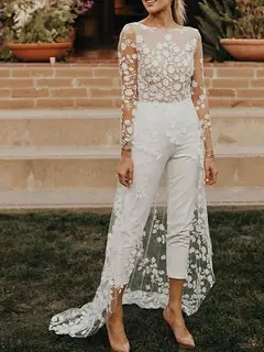 Scoop Long Sleeve Floor-Length Wedding Dress — LV83183157 — view 5