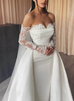 Satin Sheath Floor-Length Wedding Dress — LV41716789 — view 2