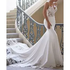 V-Neck Silk Satin Mermaid Floor-Length Wedding Dress — LV17737525 — view 1