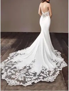V-Neck Silk Satin Mermaid Floor-Length Wedding Dress — LV17737525 — view 2