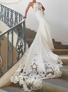V-Neck Silk Satin Mermaid Floor-Length Wedding Dress — LV17737525 — view 3