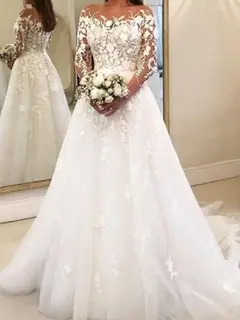 Long Sleeve Tulle Ball Gown Floor-Length Wedding Dress — LV99305013 — view 1