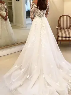 Long Sleeve Tulle Ball Gown Floor-Length Wedding Dress — LV99305013 — view 3