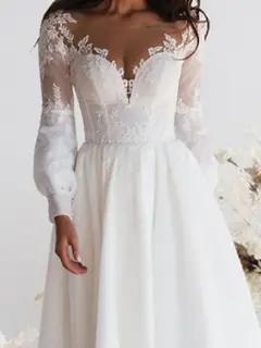 Sweetheart Long Sleeve Lace A-Line Wedding Dress — LV66082613 — view 3