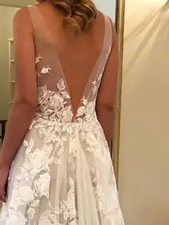 V-Neck Tulle A-Line Wedding Dress — LV67077941 — view 3