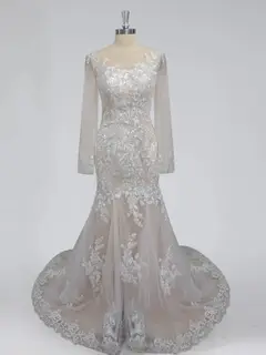V-Neck Tulle Mermaid Floor-Length Wedding Dress — LV17377077 — view 3