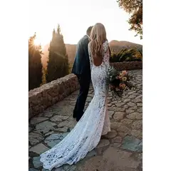 V-Neck Long Sleeve Lace Mermaid Wedding Dress — LV26985013 — view 2